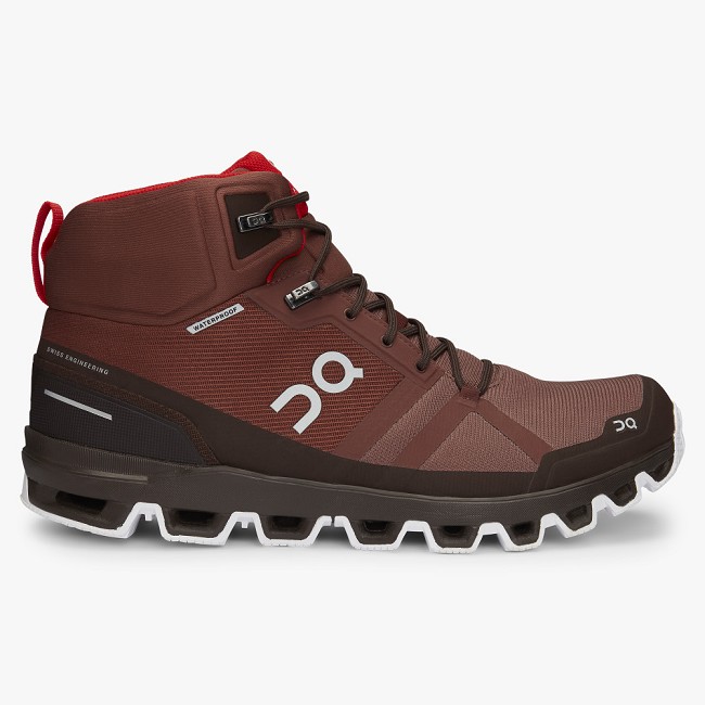 ON Cloudrock Waterproof Mens - Men's Hiking Boots NZ-18402 Cocoa/Red